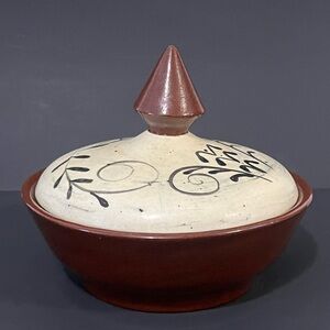 Handcrafted Ceramic Lidded Bowl - Brown and Cream Vintage sandstone